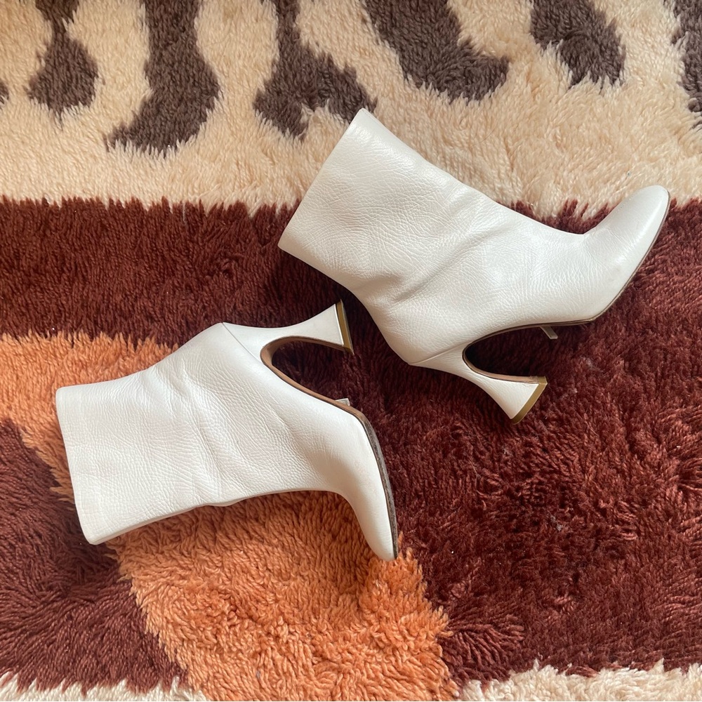 Sies Marjan White Leather Sculpted Heel Ankle Boots